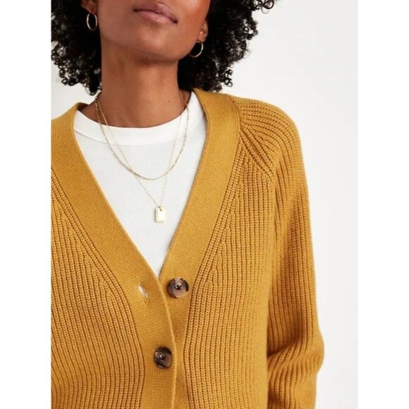 NWT Old Navy Shaker-stitch Cardigan in Mustard Yellow Womens Size Large - Picture 1 of 9